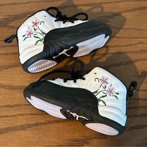 Air Jordan 12 Retro Floral Baby / Toddler Black and White Sneakers